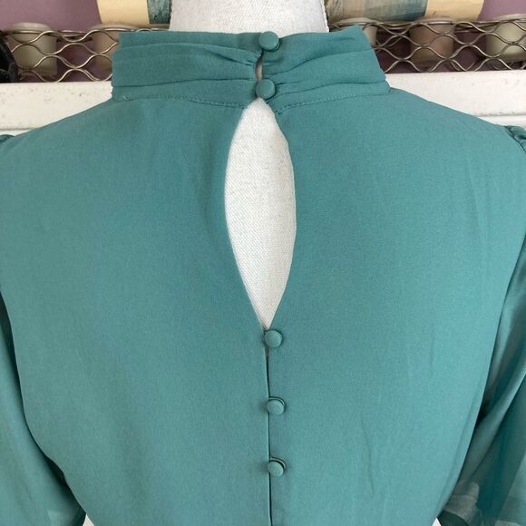 Naked Zebra High Neck Blouse w/peplum and keyhole neckline & back lined - Picture 5 of 13